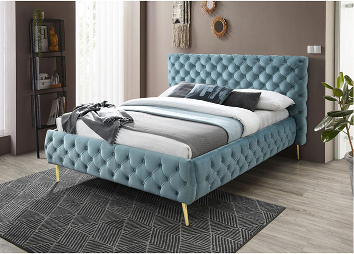 Tiffany Fabric King Size Bed In Crystal Or Blue Fabrics